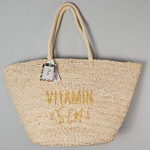 Mimi TAN Insulated Straw Beach Bag Vitamin Sea NWT